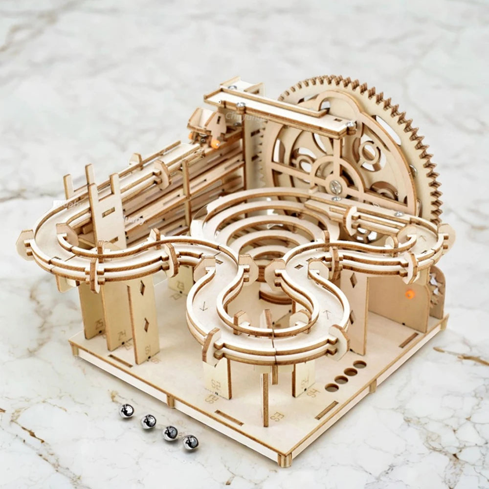 3D Wooden Puzzle DIY Mechanical Marble Run Model Kit – Creative STEM Engineering Toy - Kidz Garage