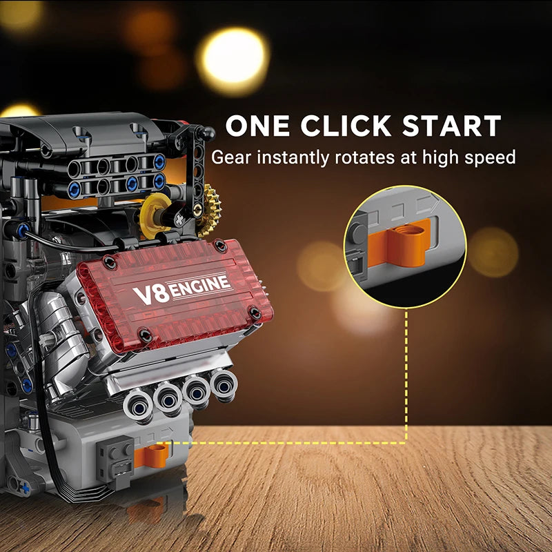 Motorized V8 Engine Simulation Model – 478PCS STEM Building Block Kit - Kidz Garage