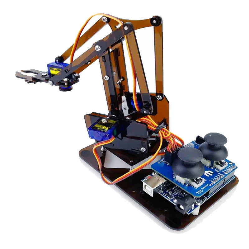 DIY 4-DOF Robotic Arm Kit – Programmable Acrylic Manipulator for Arduino Projects - Kidz Garage