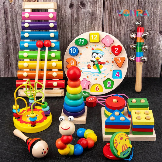 9-in-1 Wooden Montessori Musical Toy Set – Sensory Rattle, Bell, Drum & Early Learning - Kidz Garage