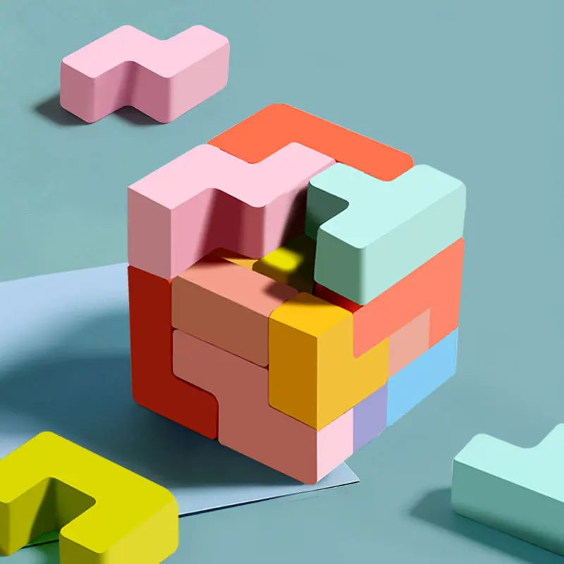 Montessori 3D Wooden Puzzle Blocks – Early Childhood Brain Teaser for Kids - Kidz Garage