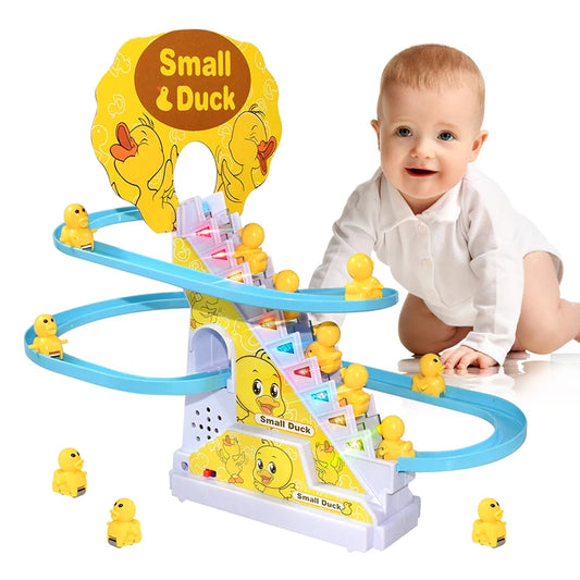 Electric Duck Climbing Stairs Track Toy – DIY Musical Slide Coaster Toy for Kids - Kidz Garage