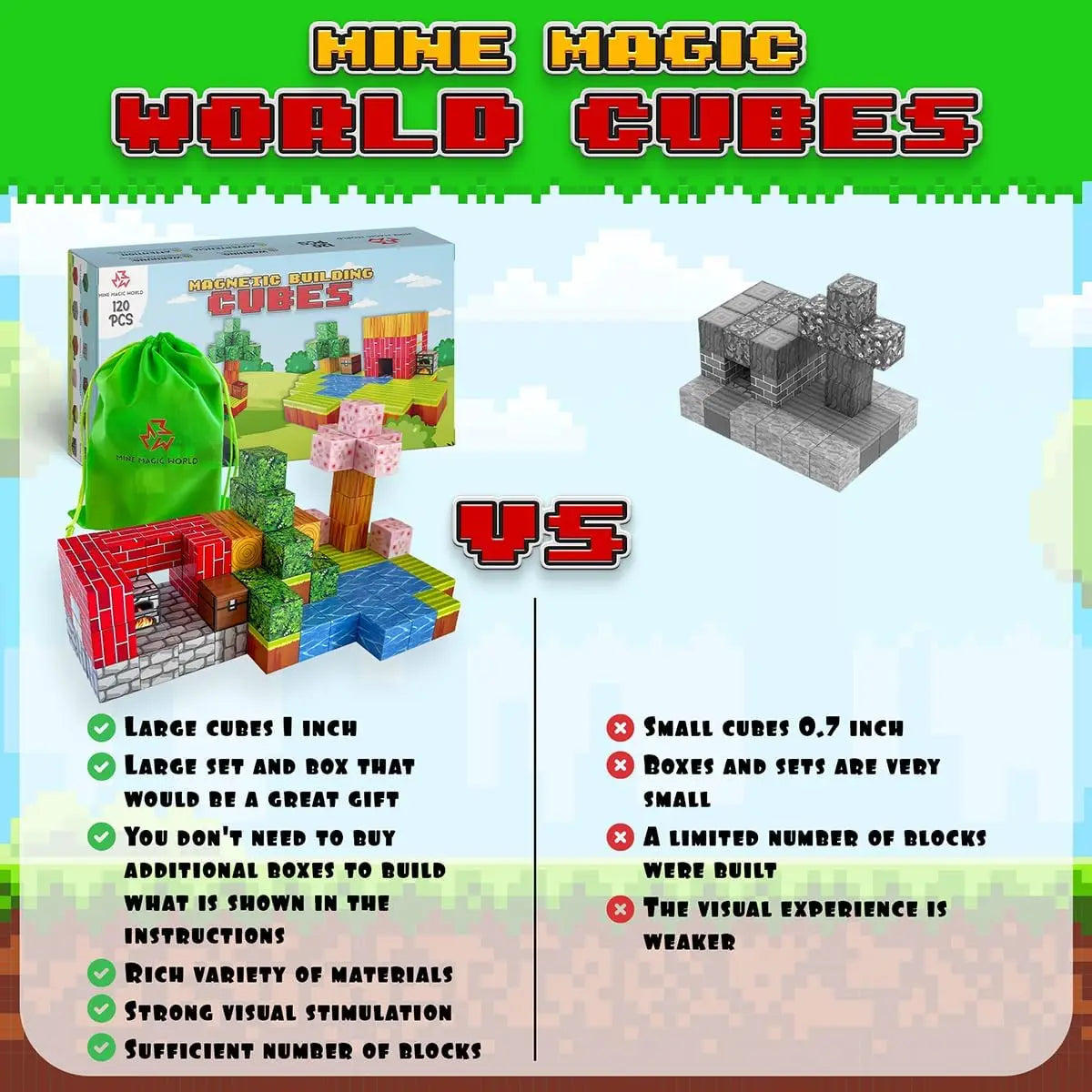 Magnetic Mine World Cube Building Blocks Set – Sensory Construction Toy - Kidz Garage