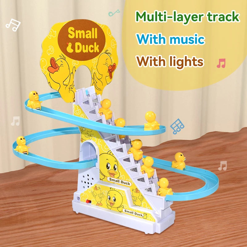 Electric Duck Climbing Stairs Track Toy – DIY Musical Slide Coaster Toy for Kids - Kidz Garage