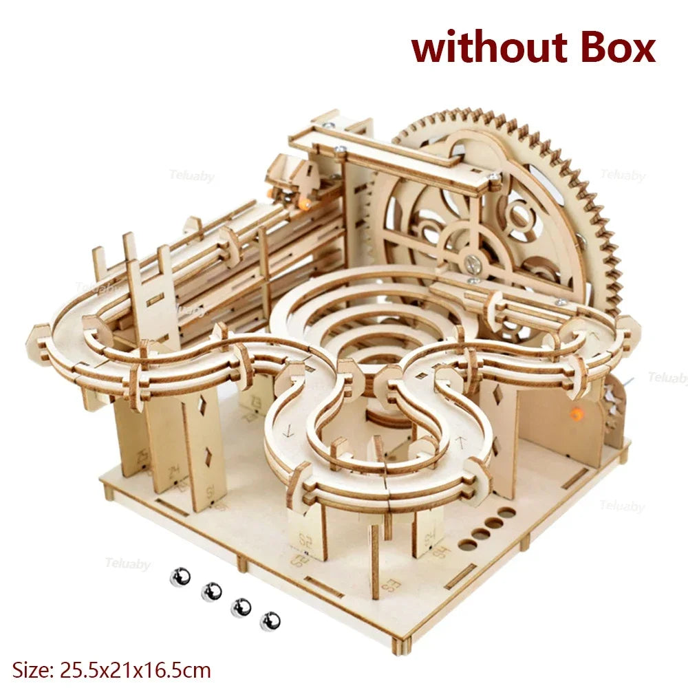 3D Wooden Puzzle DIY Mechanical Marble Run Model Kit – Creative STEM Engineering Toy - Kidz Garage