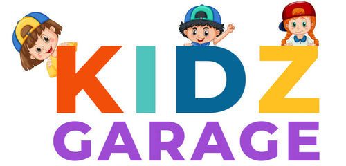Logo for 'Kidz Garage' with children and educational icons on a white background